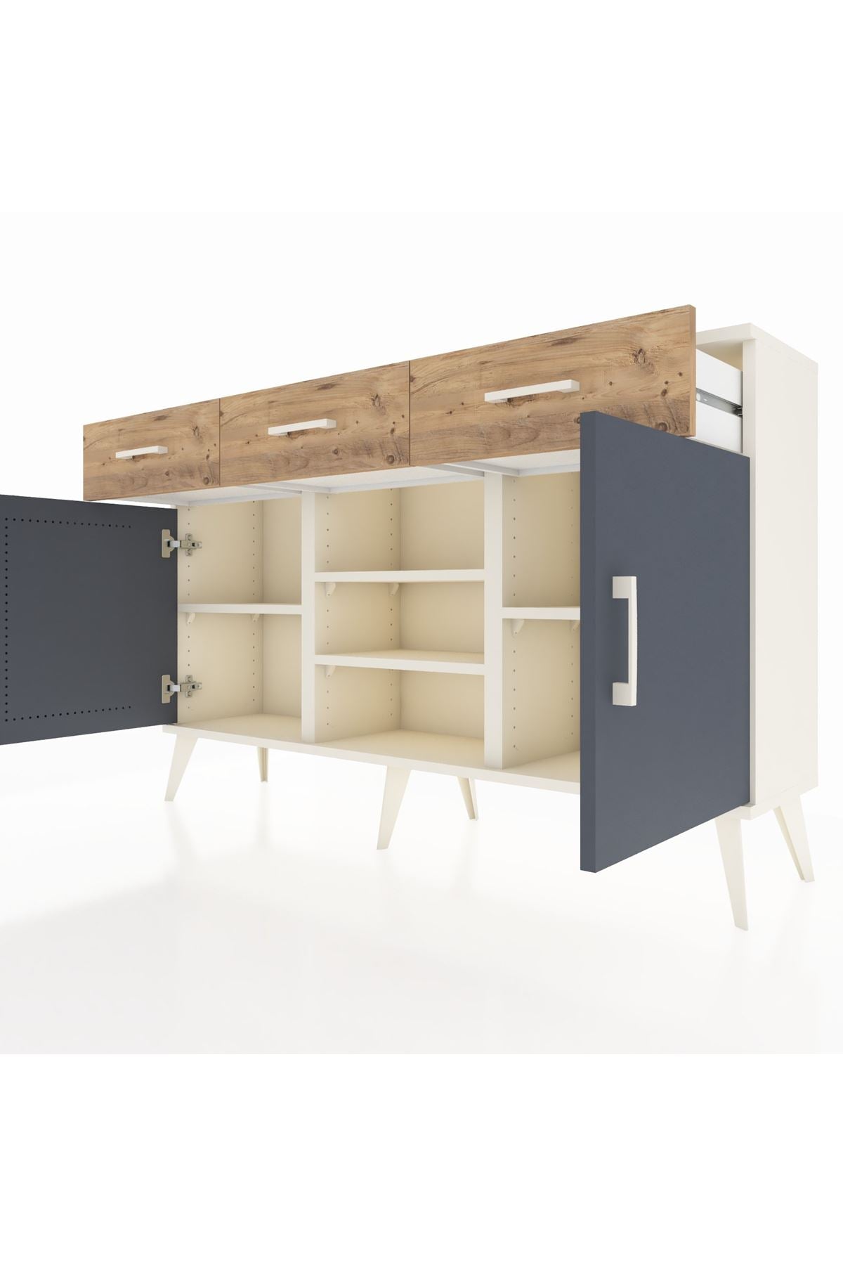 Arges Konsol 4 Raflı 3 Çekmeceli 2 Kapaklı 132x30x83 - S144M021V09A