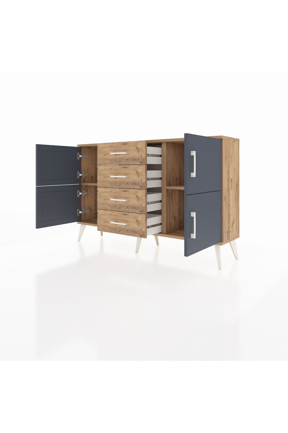 Arges Konsol 2 Raflı 4 Çekmeceli 4 Kapaklı 132x30x83 - S144M033V27A