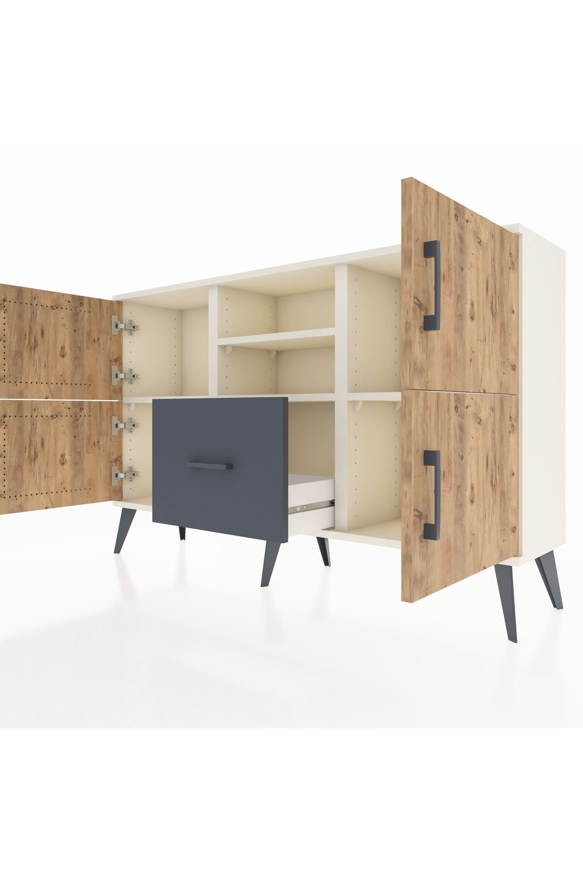 Arges Konsol 4 Raflı Tek Çekmeceli 4 Kapaklı 132x30x83 - S144M035V02A