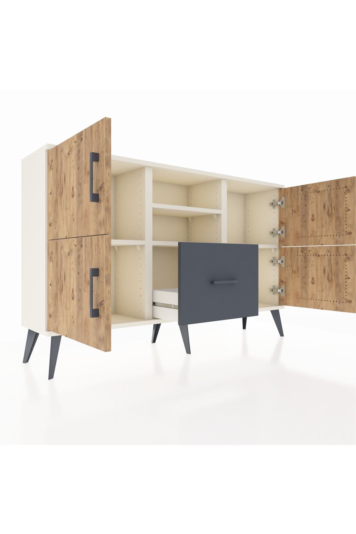 Arges Konsol 4 Raflı Tek Çekmeceli 4 Kapaklı 132x30x83 - S144M035V02A