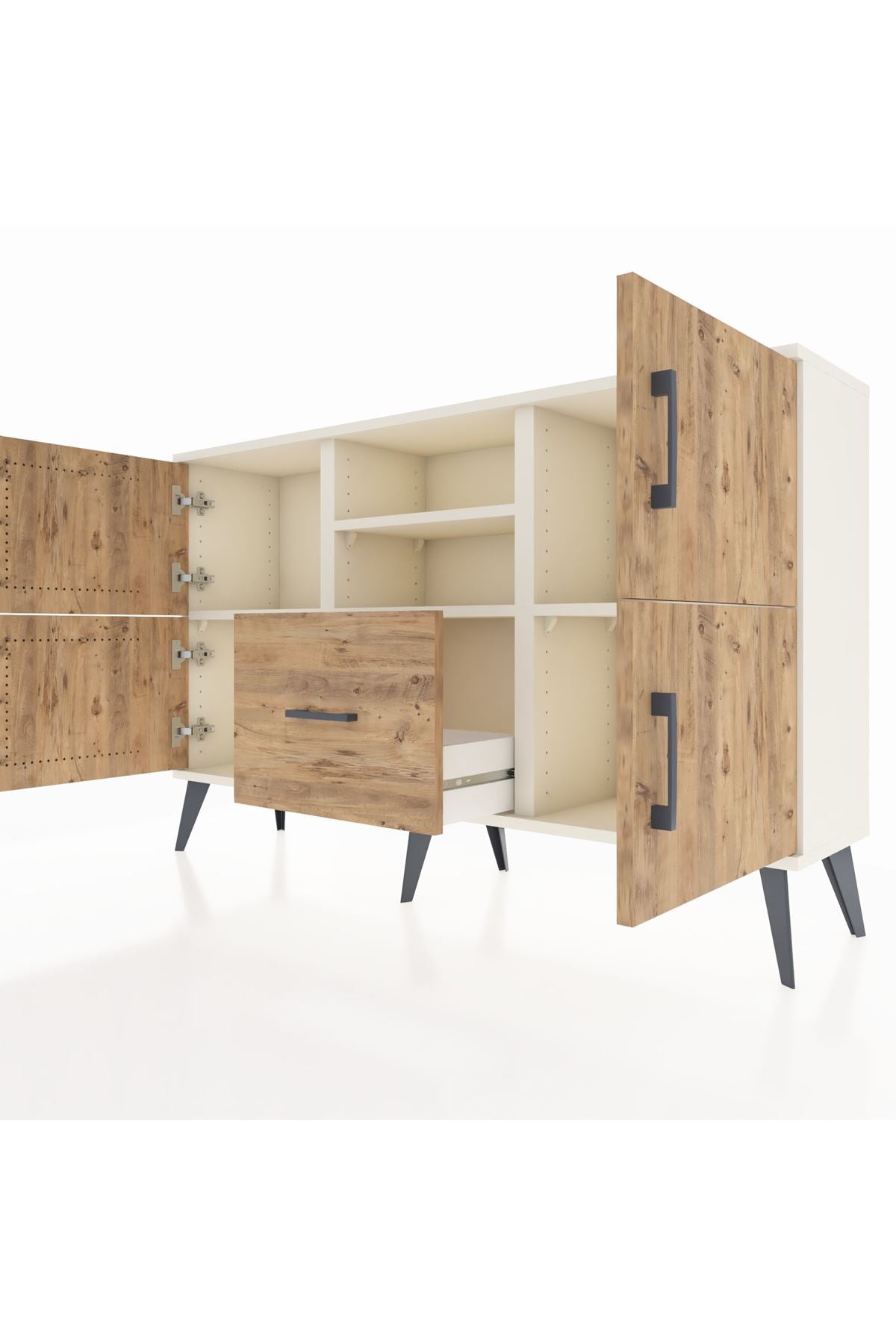 Arges Konsol 4 Raflı Tek Çekmeceli 4 Kapaklı 132x30x83 - S144M035V03A
