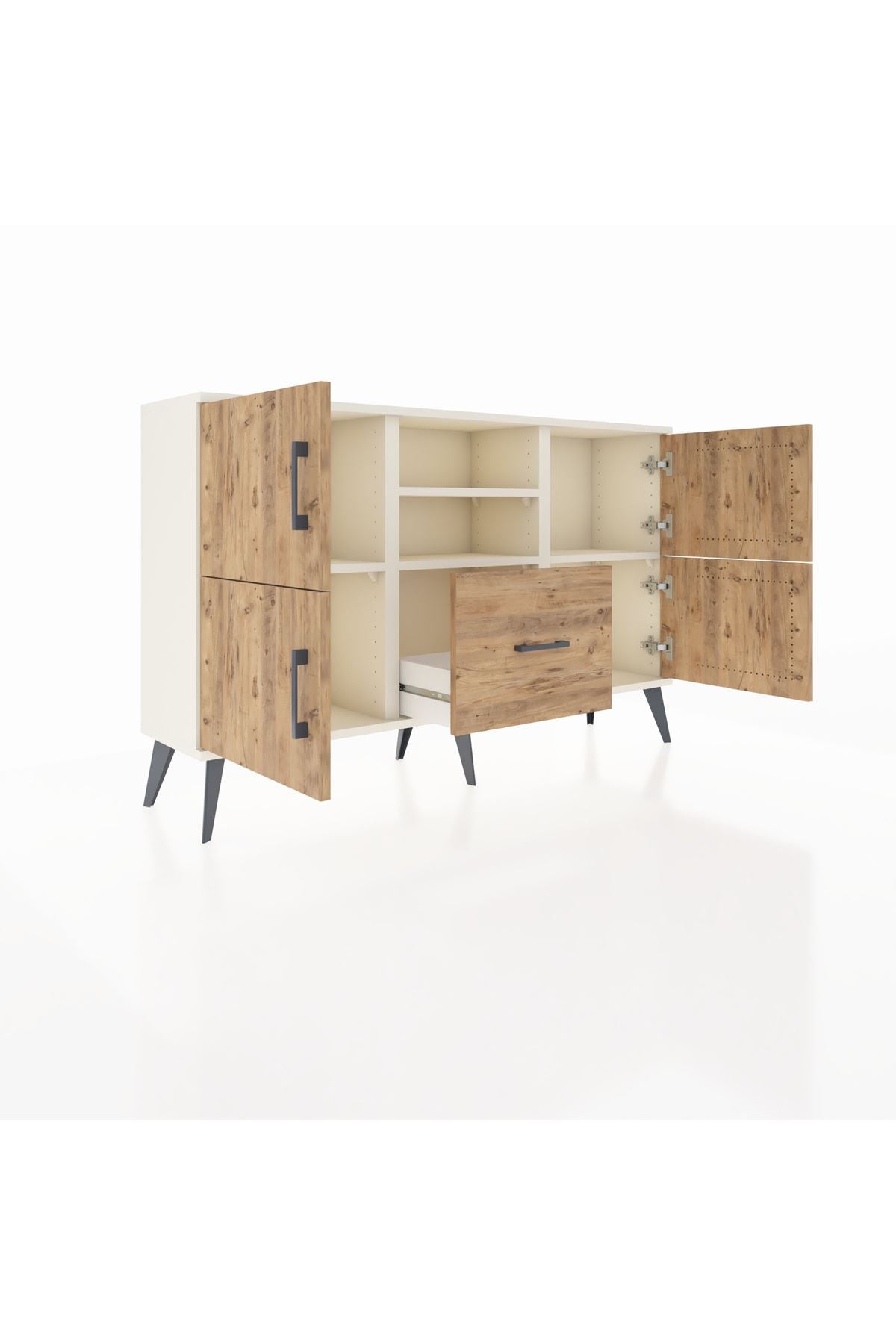 Arges Konsol 4 Raflı Tek Çekmeceli 4 Kapaklı 132x30x83 - S144M035V03A