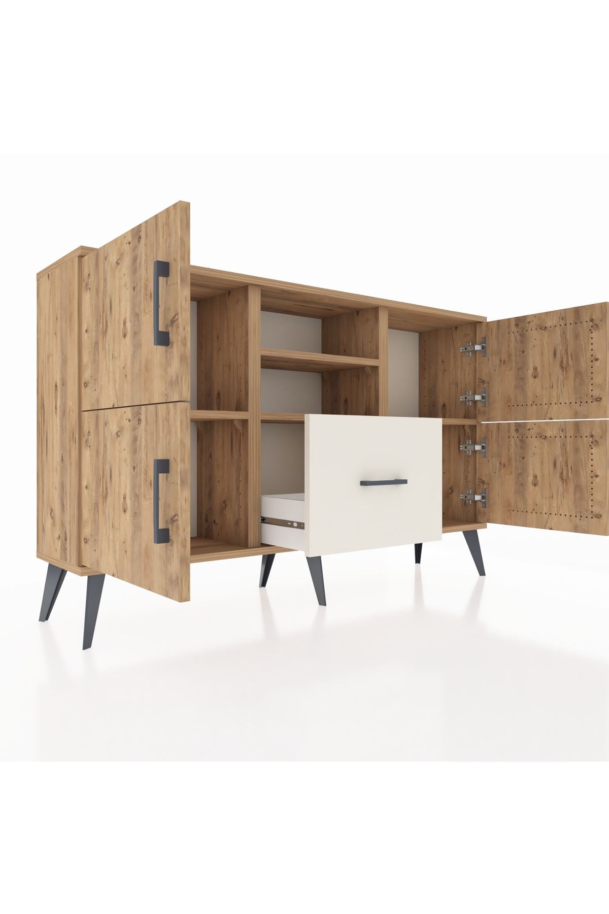 Arges Konsol 4 Raflı Tek Çekmeceli 4 Kapaklı 132x30x83 - S144M035V19A