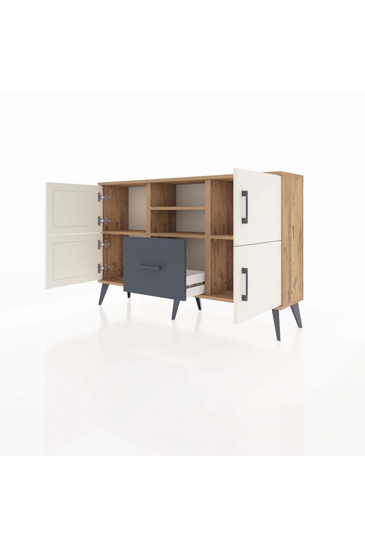 Arges Konsol 4 Raflı Tek Çekmeceli 4 Kapaklı 132x30x83 - S144M035V23A