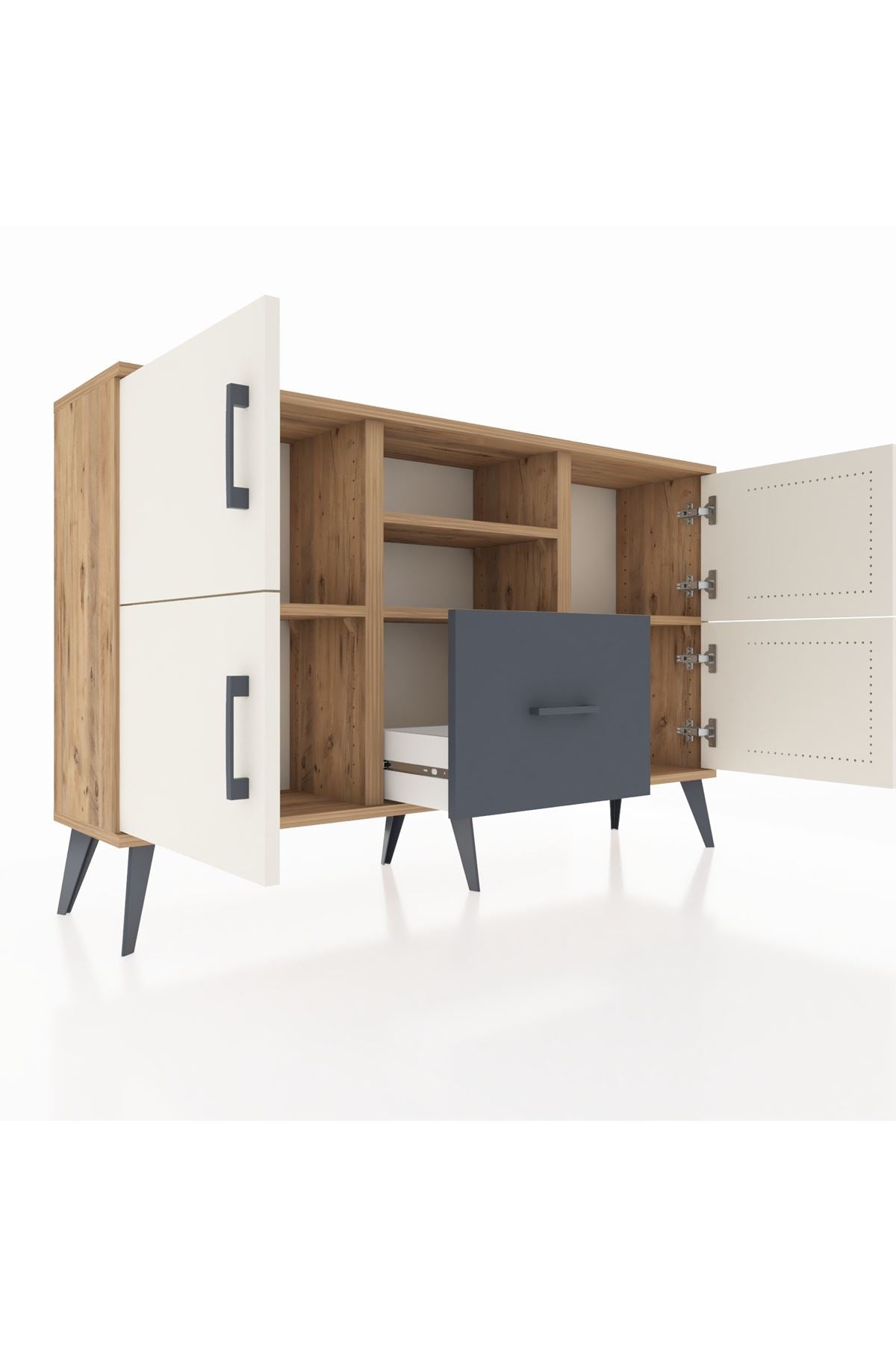 Arges Konsol 4 Raflı Tek Çekmeceli 4 Kapaklı 132x30x83 - S144M035V23A