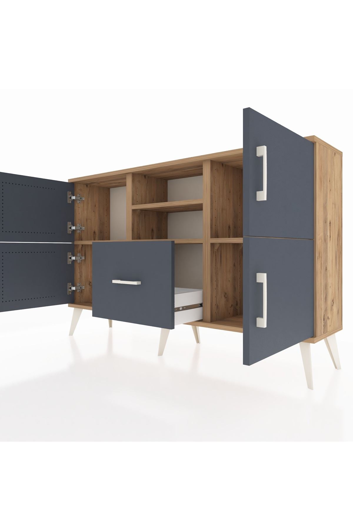 Arges Konsol 4 Raflı Tek Çekmeceli 4 Kapaklı 132x30x83 - S144M035V26A