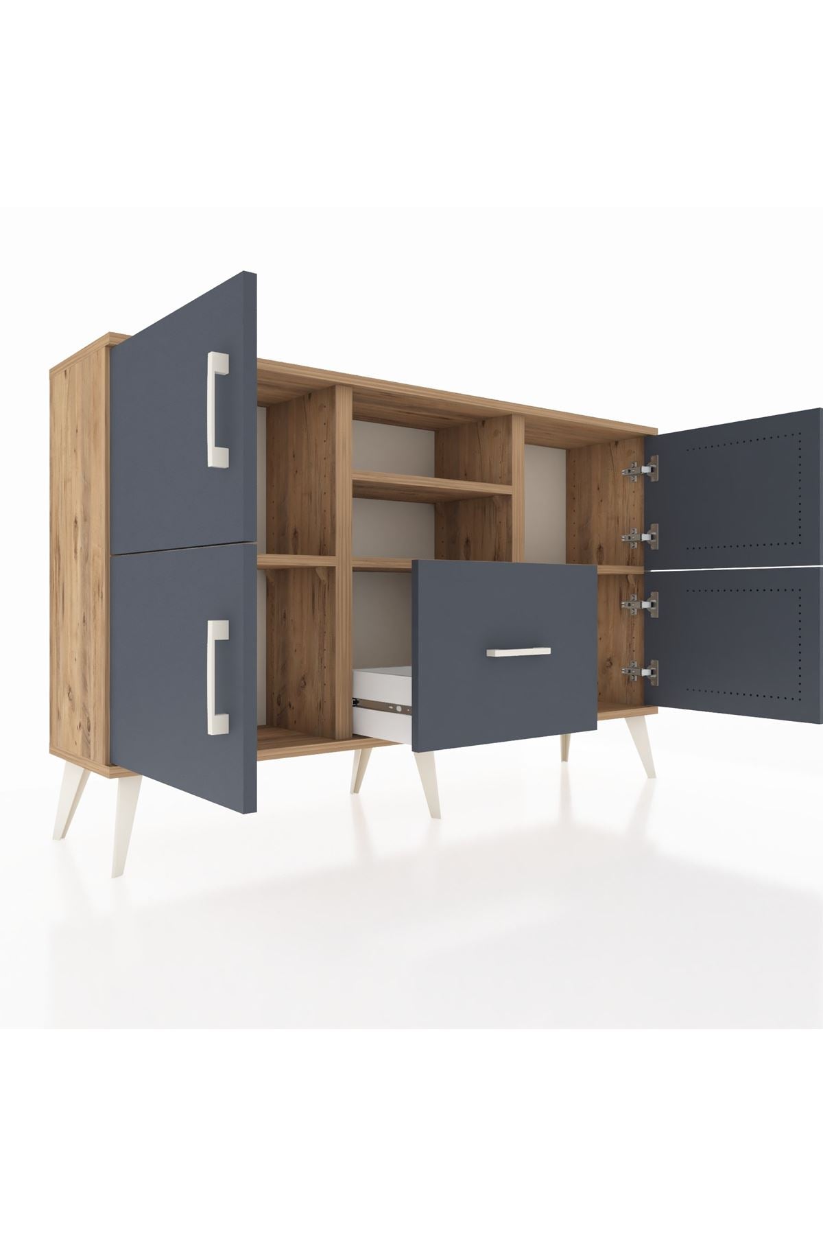 Arges Konsol 4 Raflı Tek Çekmeceli 4 Kapaklı 132x30x83 - S144M035V26A
