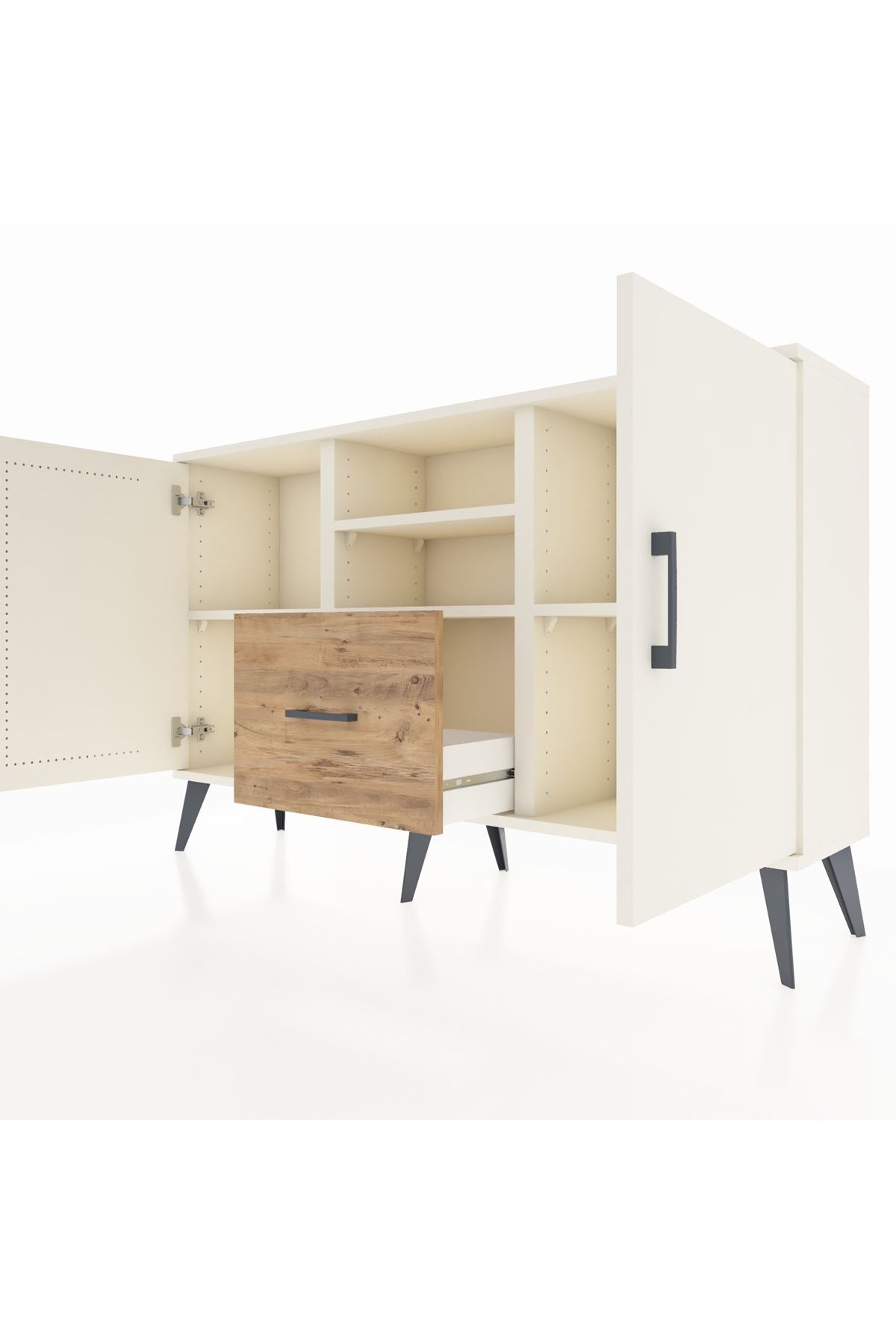 Arges Konsol 4 Raflı Tek Çekmeceli 2 Kapaklı 132x30x83 - S144M036V06A
