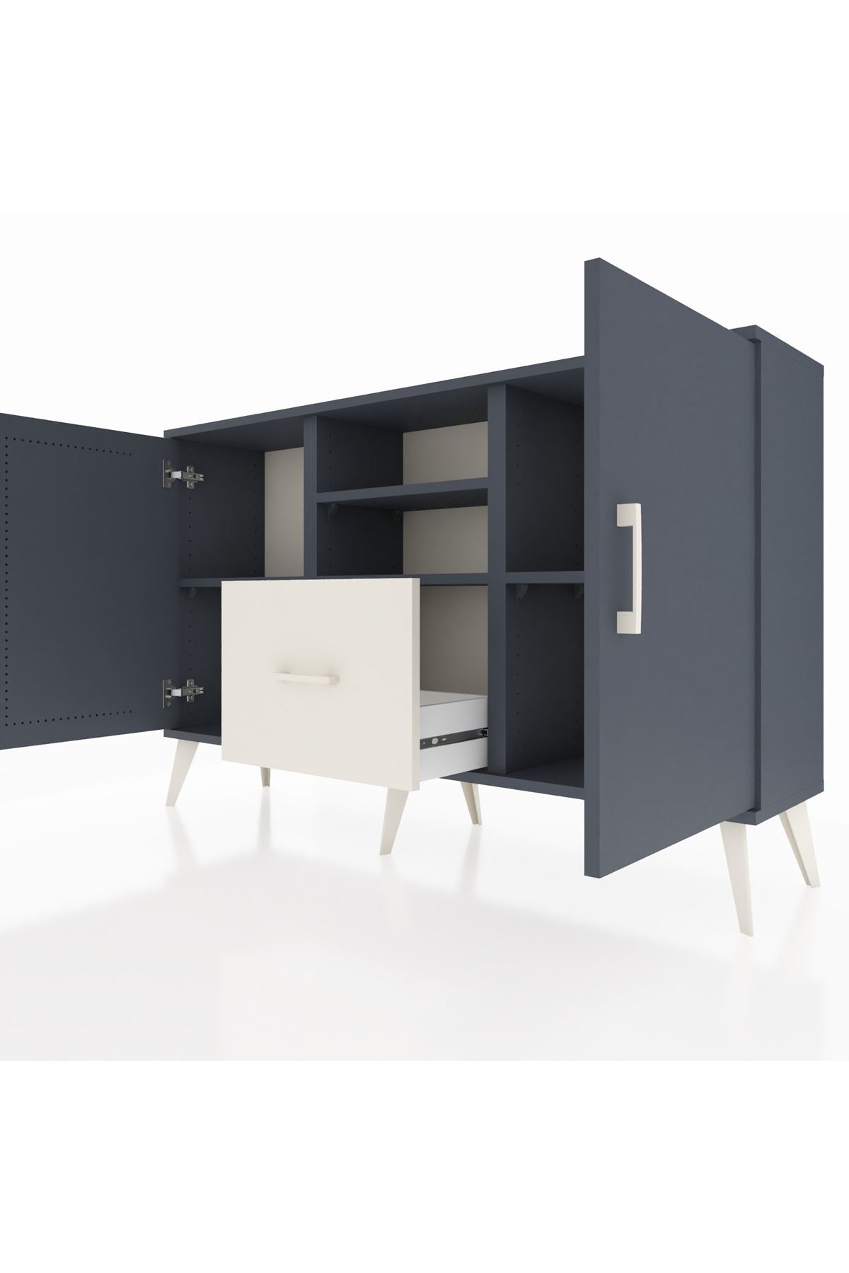 Arges Konsol 4 Raflı Tek Çekmeceli 2 Kapaklı 132x30x83 - S144M036V16A