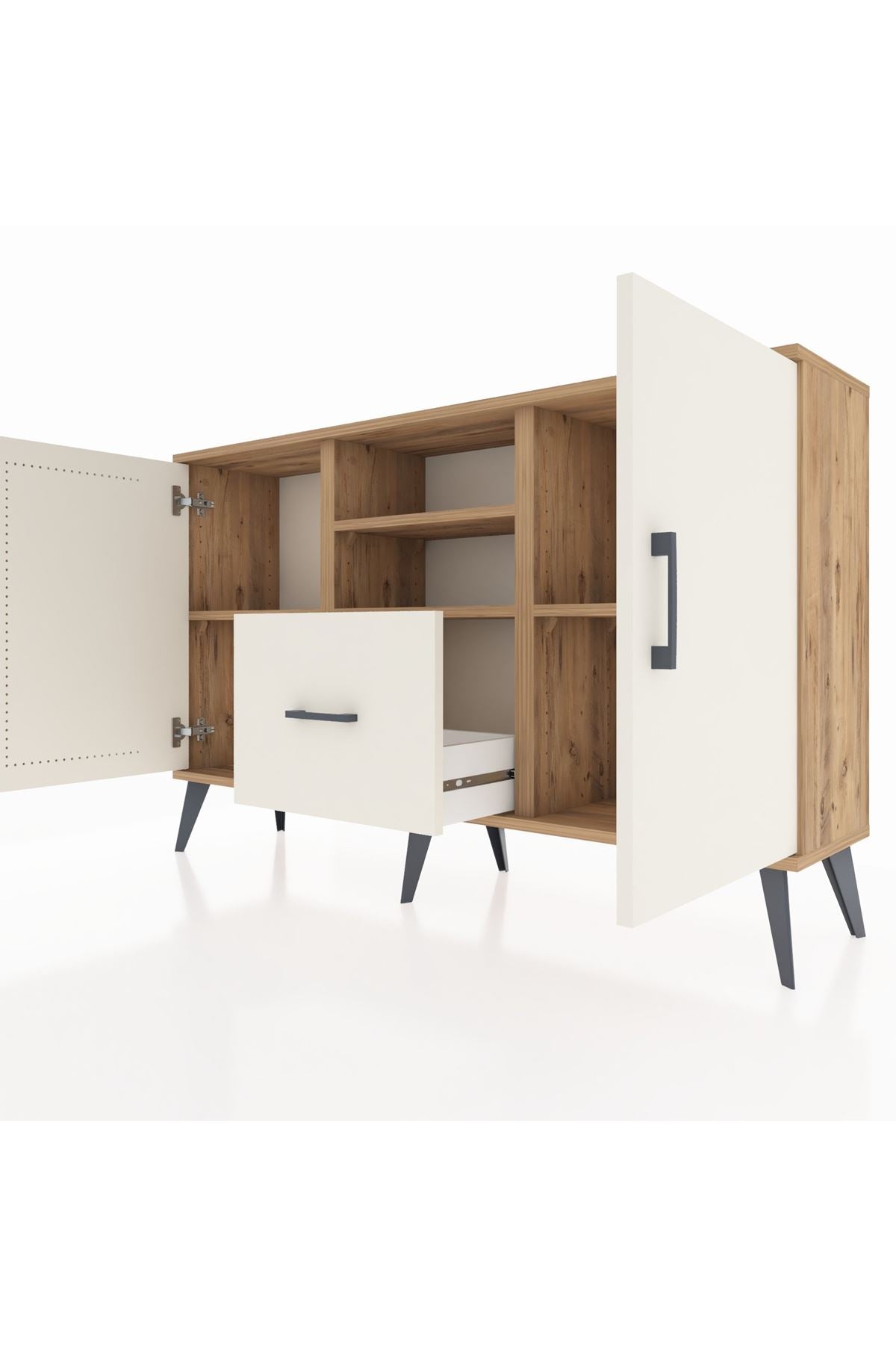 Arges Konsol 4 Raflı Tek Çekmeceli 2 Kapaklı 132x30x83 - S144M036V22A