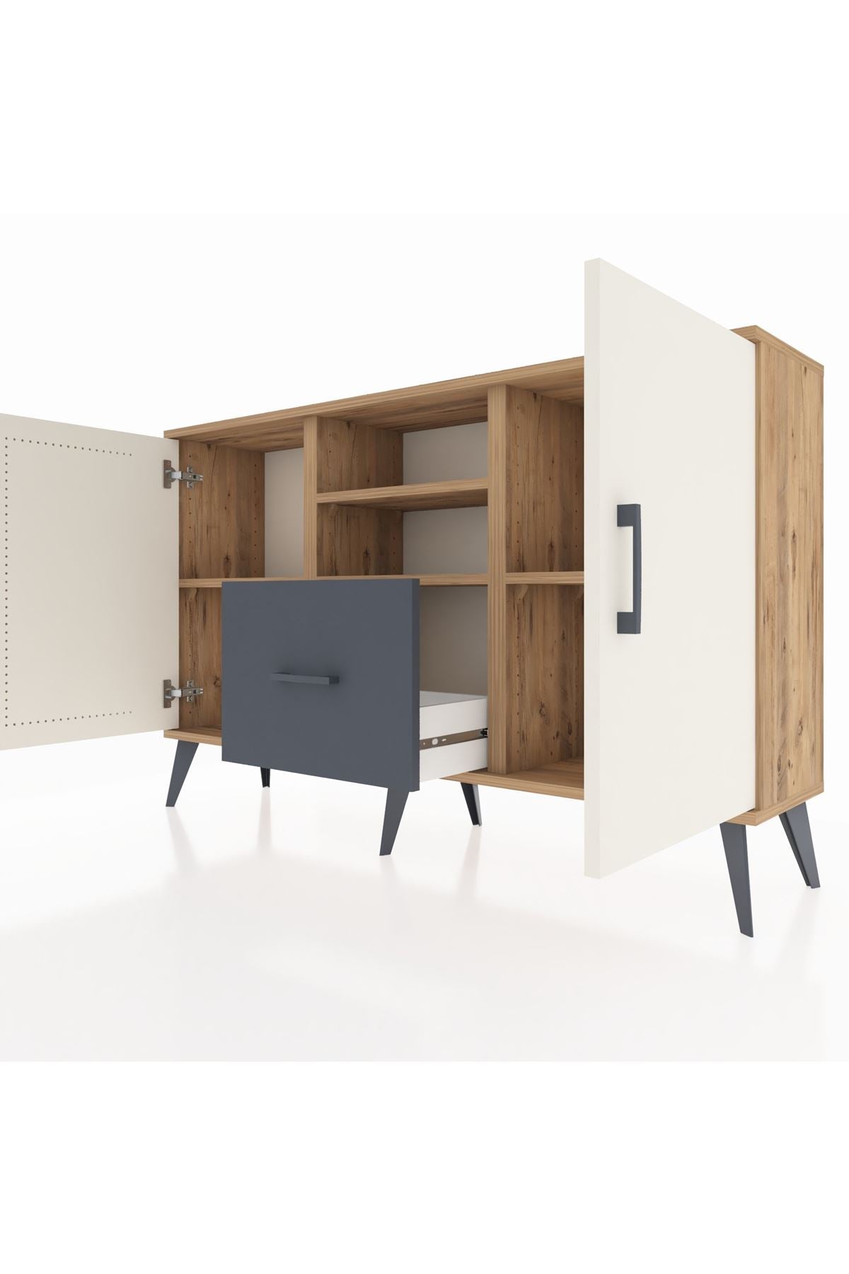 Arges Konsol 4 Raflı Tek Çekmeceli 2 Kapaklı 132x30x83 - S144M036V23A