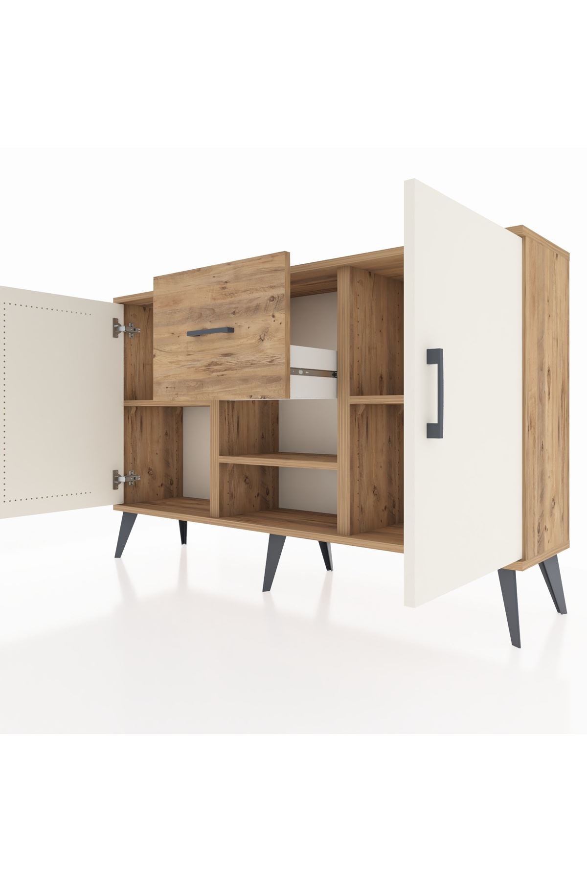 Arges Konsol 3 Raflı Tek Çekmeceli 2 Kapaklı 132x30x83 - S144M038V24A