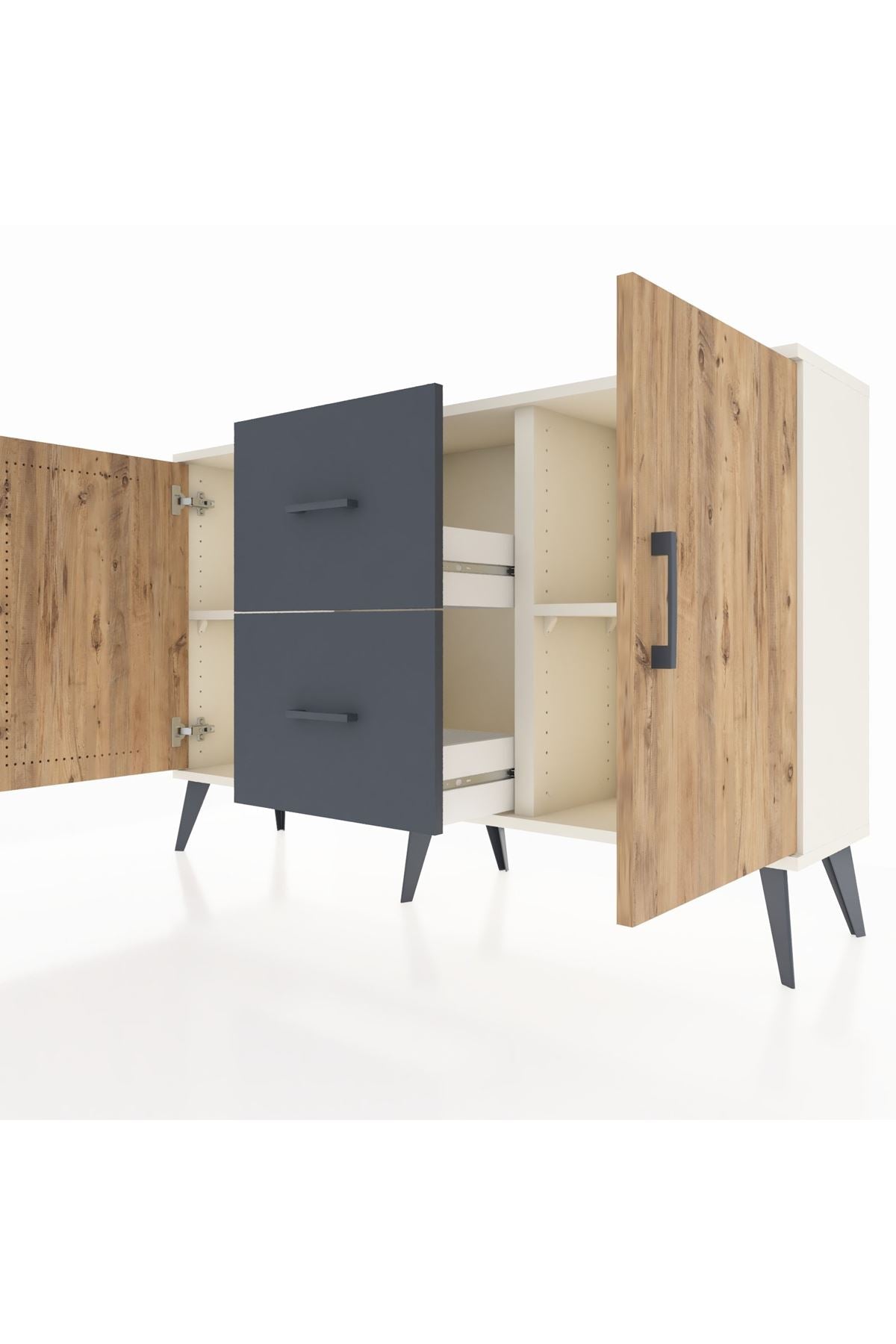 Arges Konsol 2 Raflı 2 Çekmeceli 2 Kapaklı 132x30x83 - S144M039V02A