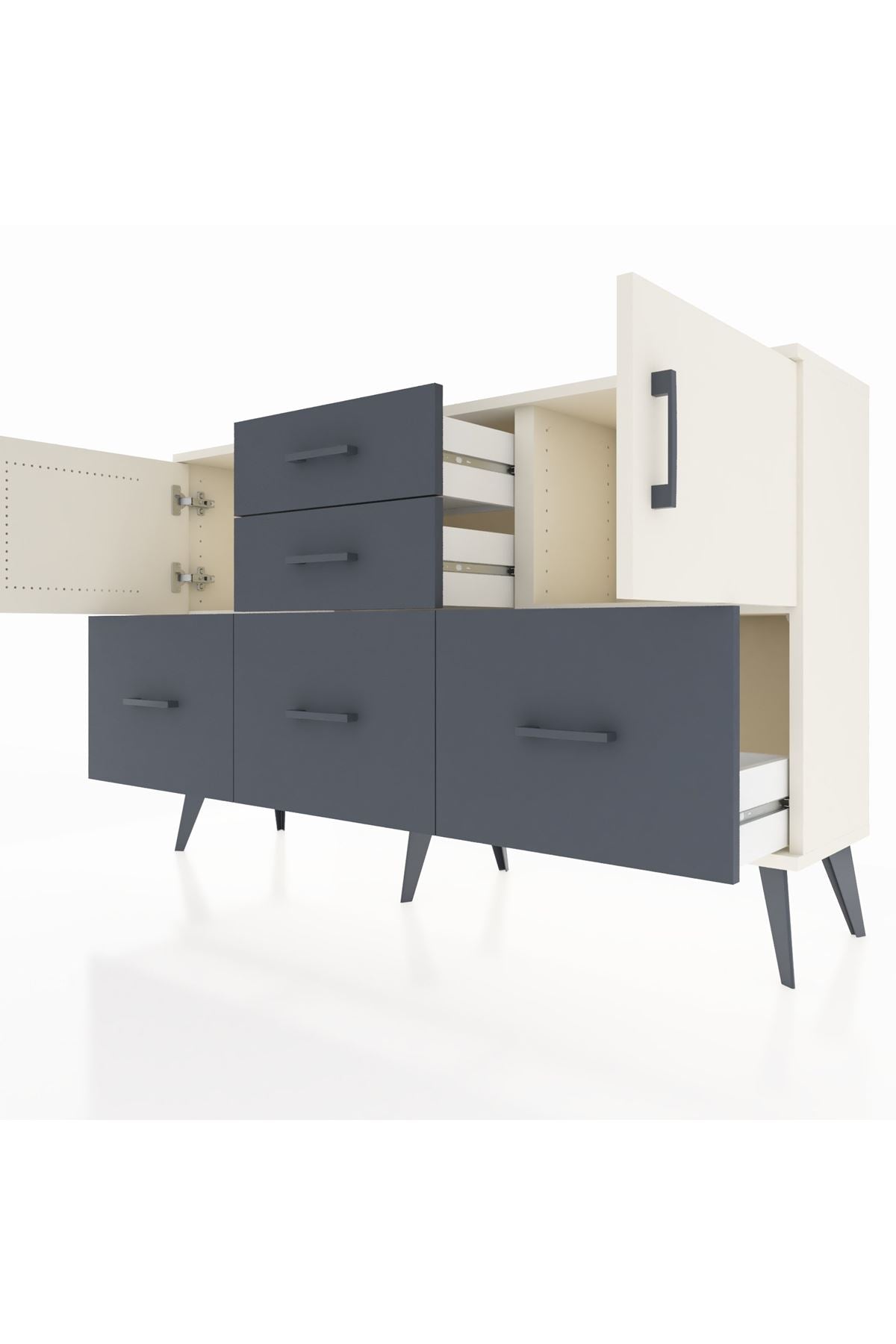 Arges Konsol 2 Raflı 5 Çekmeceli 2 Kapaklı 132x30x83 - S144M042V05A