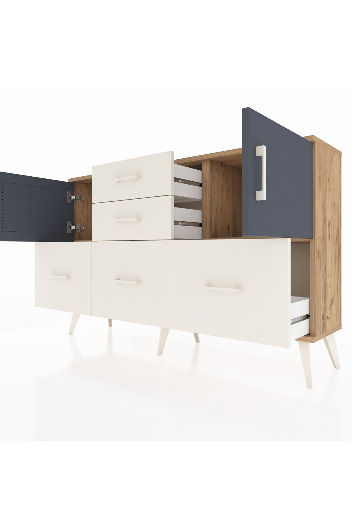 Arges Konsol 2 Raflı 5 Çekmeceli 2 Kapaklı 132x30x83 - S144M042V25A