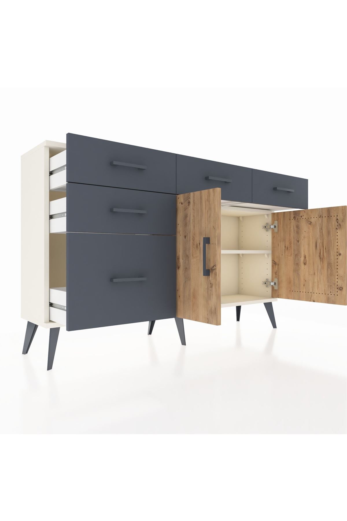 Arges Konsol 2 Raflı 5 Çekmeceli 2 Kapaklı 132x30x83 - S144M046V02A