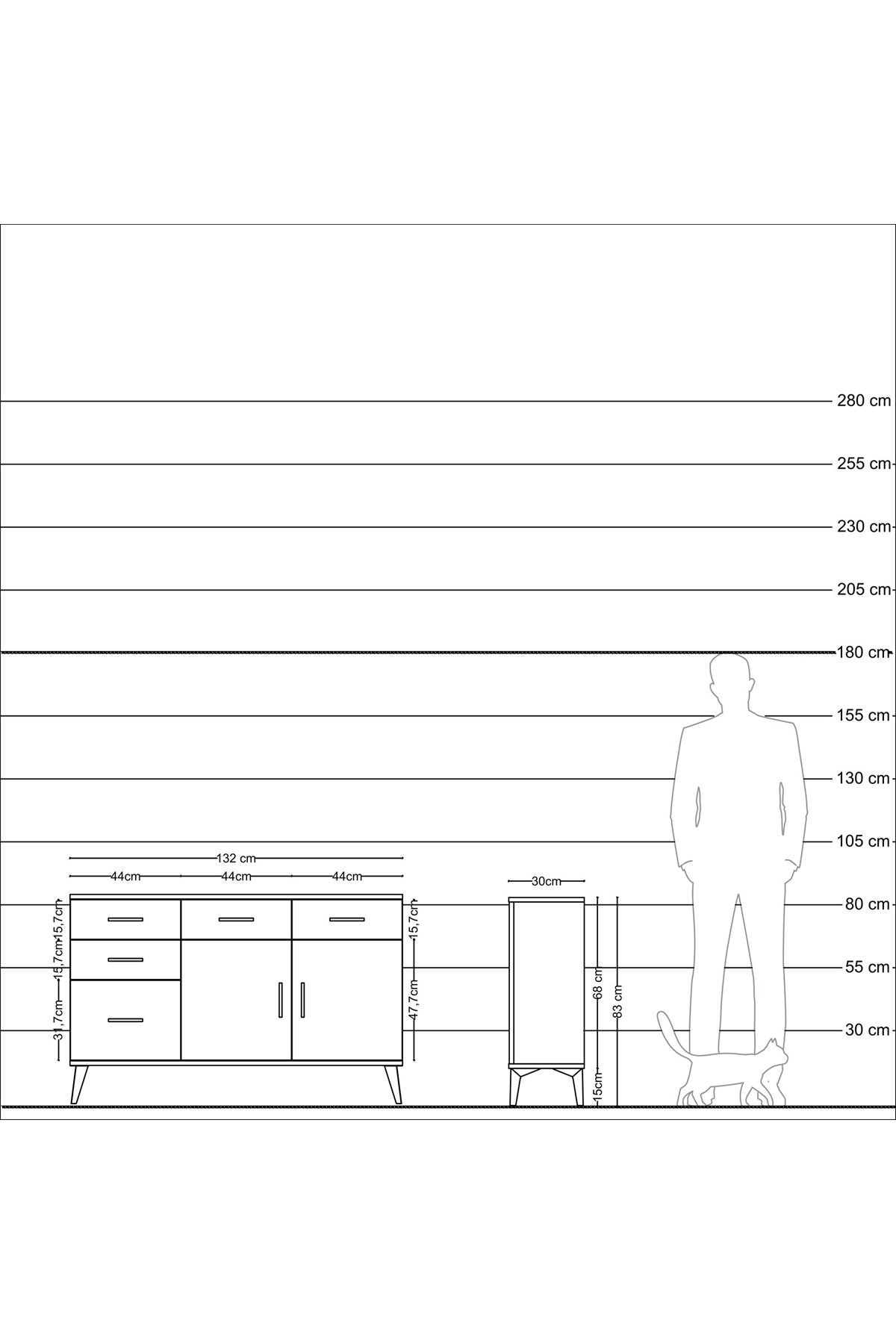 Arges Konsol 2 Raflı 5 Çekmeceli 2 Kapaklı 132x30x83 - S144M046V16A