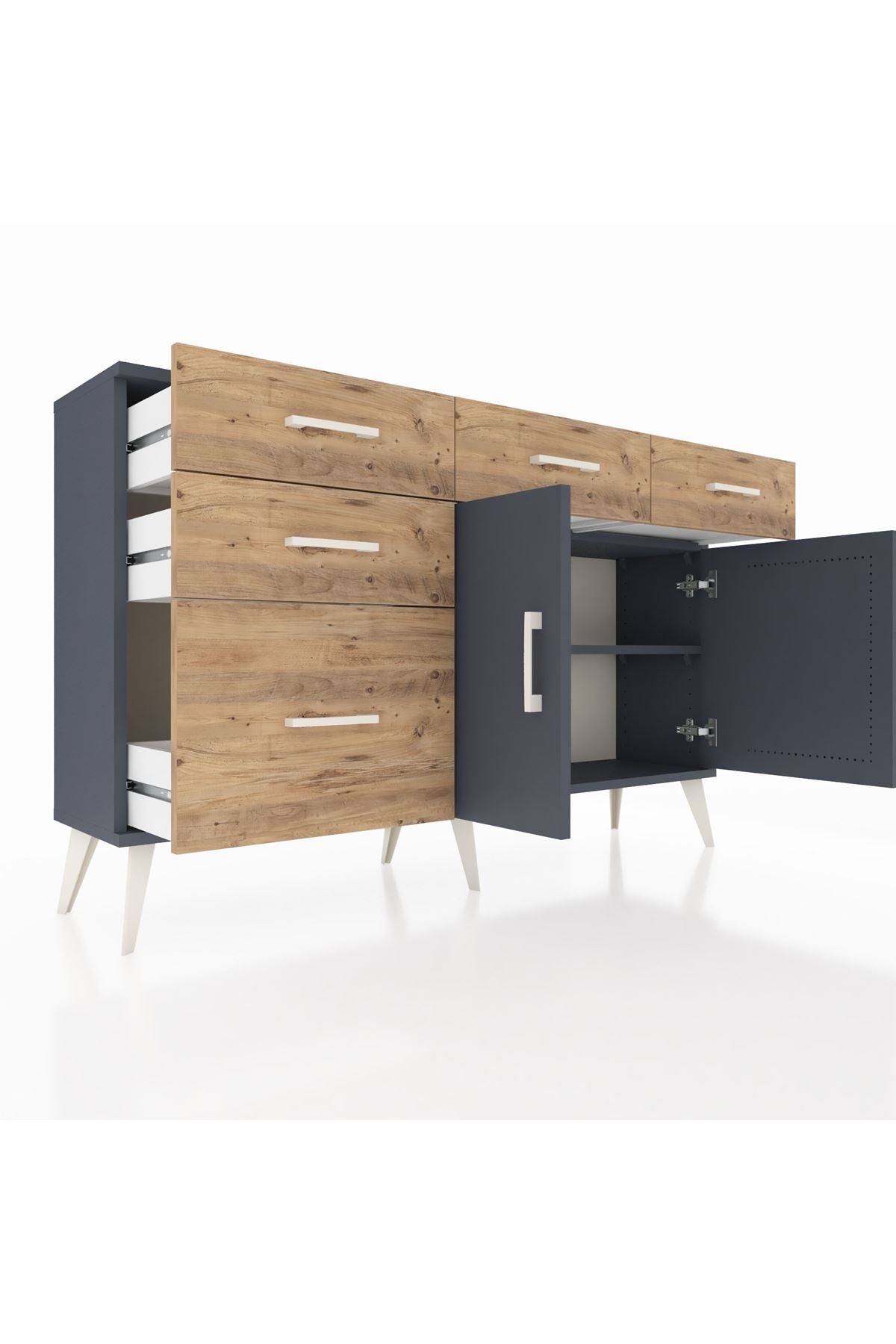 Arges Konsol 2 Raflı 5 Çekmeceli 2 Kapaklı 132x30x83 - S144M046V18A