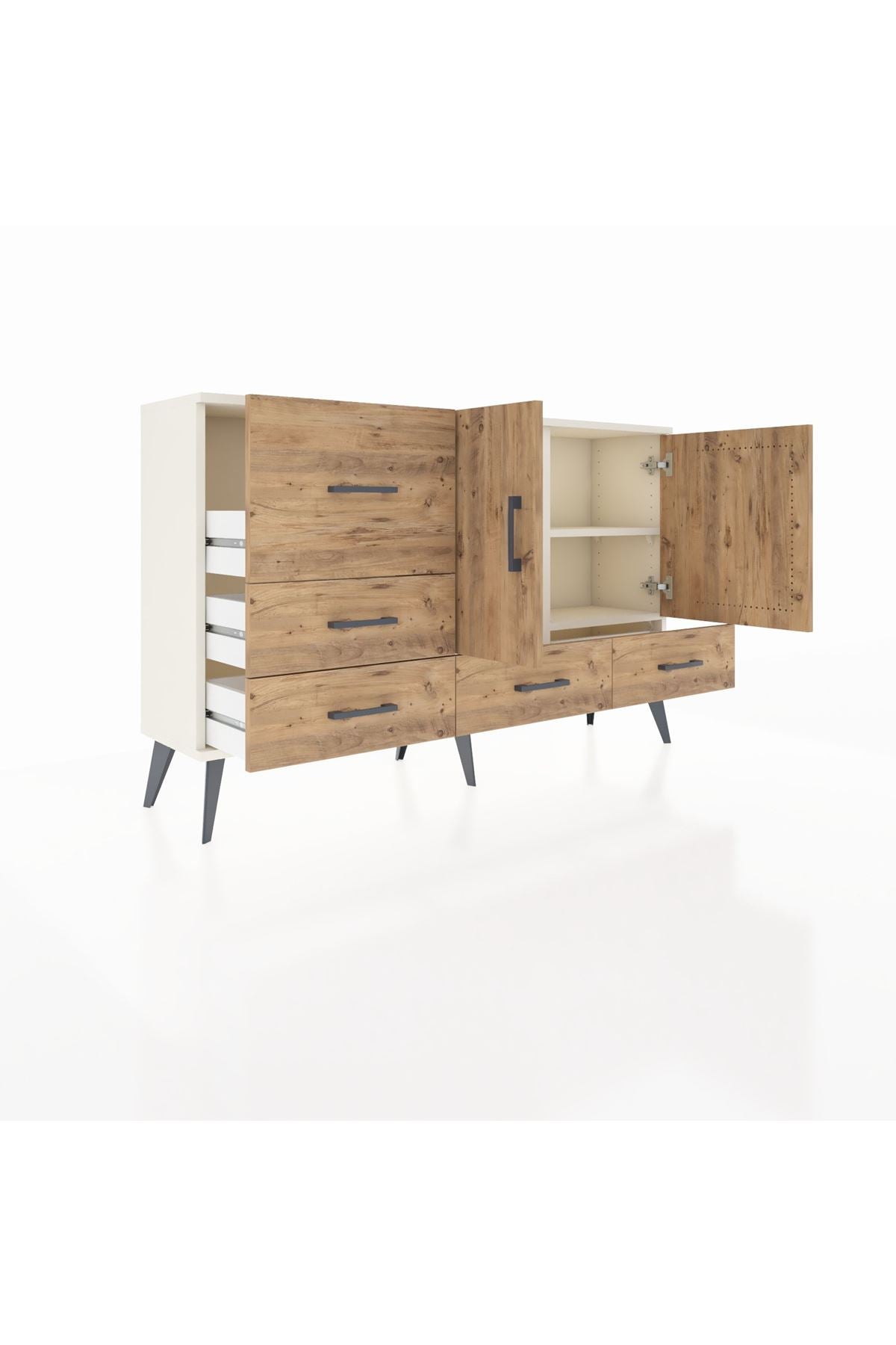 Arges Konsol 4 Raflı 5 Çekmeceli 2 Kapaklı 132x30x83 - S144M047V03A