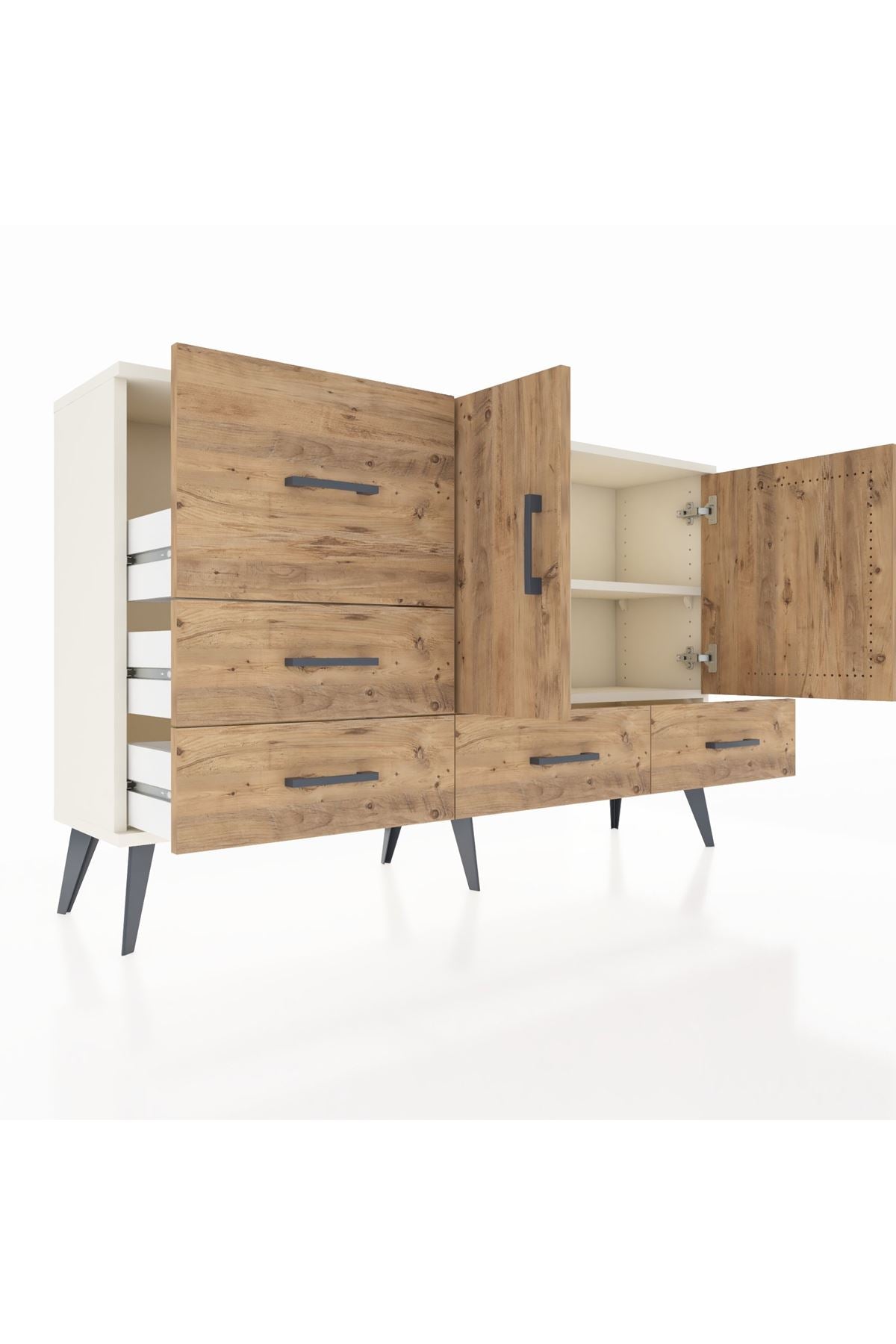 Arges Konsol 4 Raflı 5 Çekmeceli 2 Kapaklı 132x30x83 - S144M047V03A