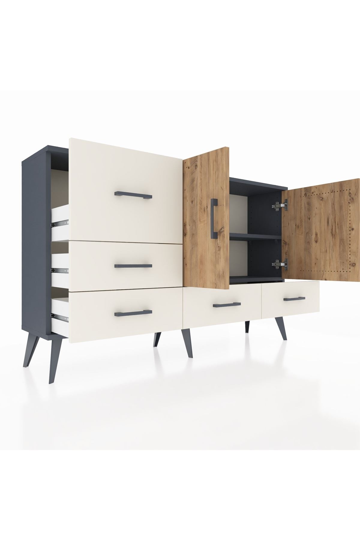 Arges Konsol 4 Raflı 5 Çekmeceli 2 Kapaklı 132x30x83 - S144M047V10A