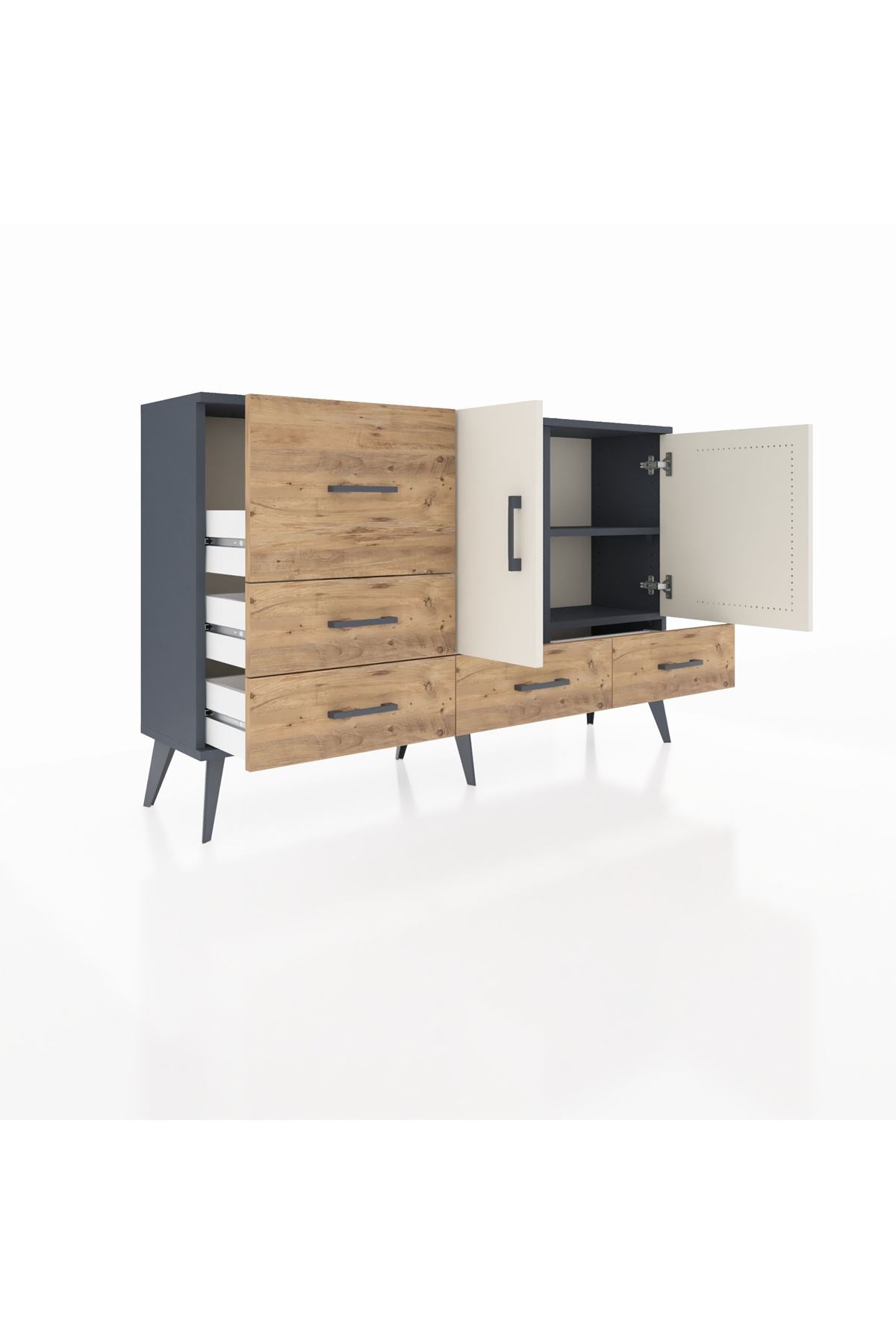 Arges Konsol 4 Raflı 5 Çekmeceli 2 Kapaklı 132x30x83 - S144M047V15A