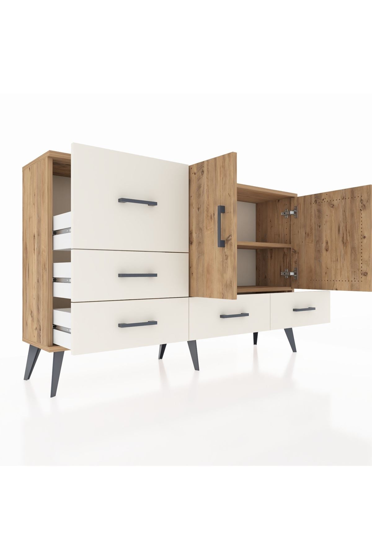 Arges Konsol 4 Raflı 5 Çekmeceli 2 Kapaklı 132x30x83 - S144M047V19A