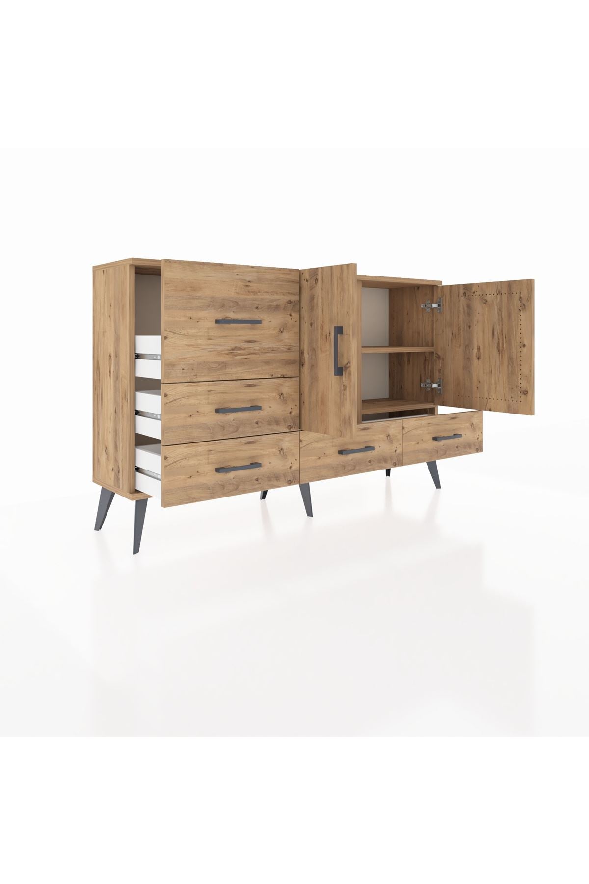 Arges Konsol 4 Raflı 5 Çekmeceli 2 Kapaklı 132x30x83 - S144M047V21A