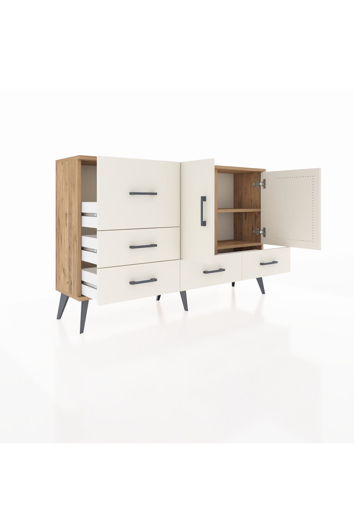Arges Konsol 4 Raflı 5 Çekmeceli 2 Kapaklı 132x30x83 - S144M047V22A