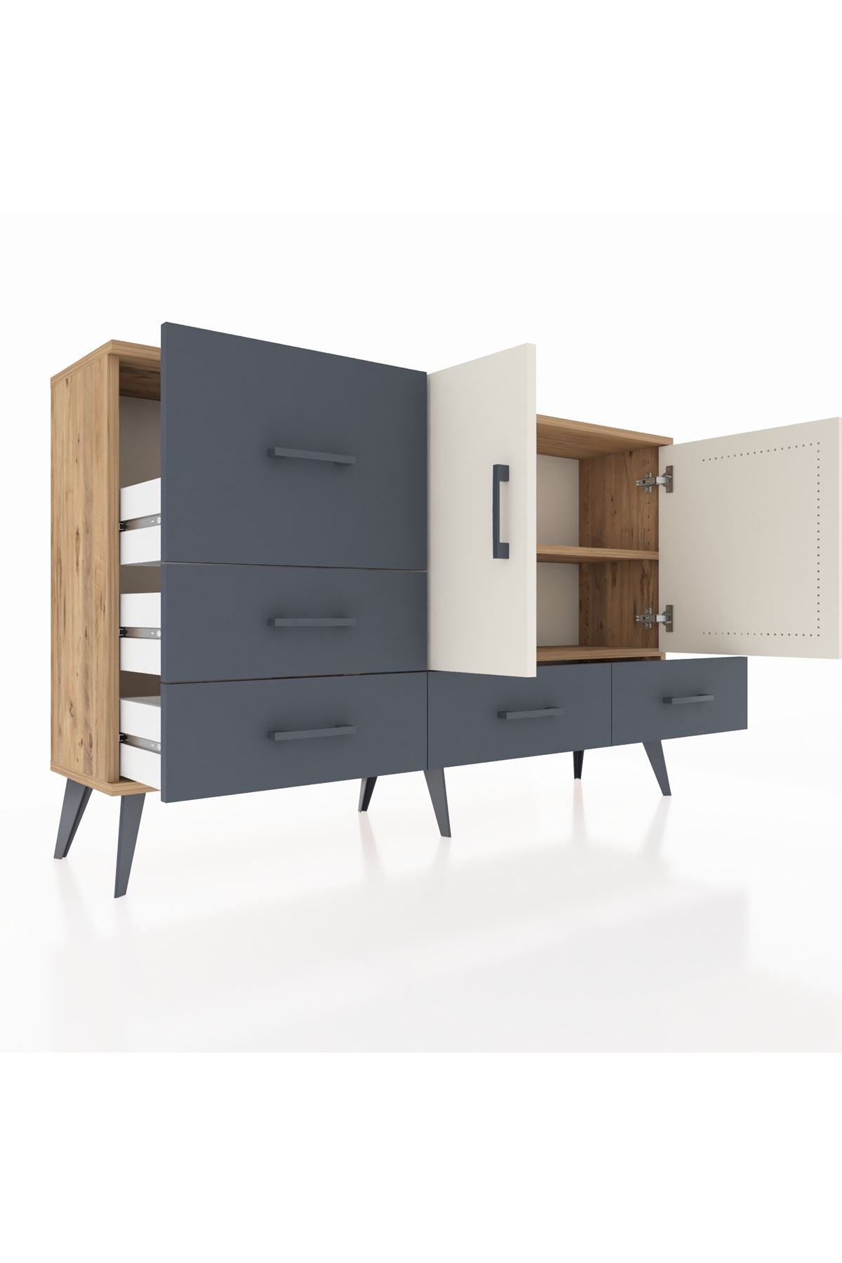 Arges Konsol 4 Raflı 5 Çekmeceli 2 Kapaklı 132x30x83 - S144M047V23A
