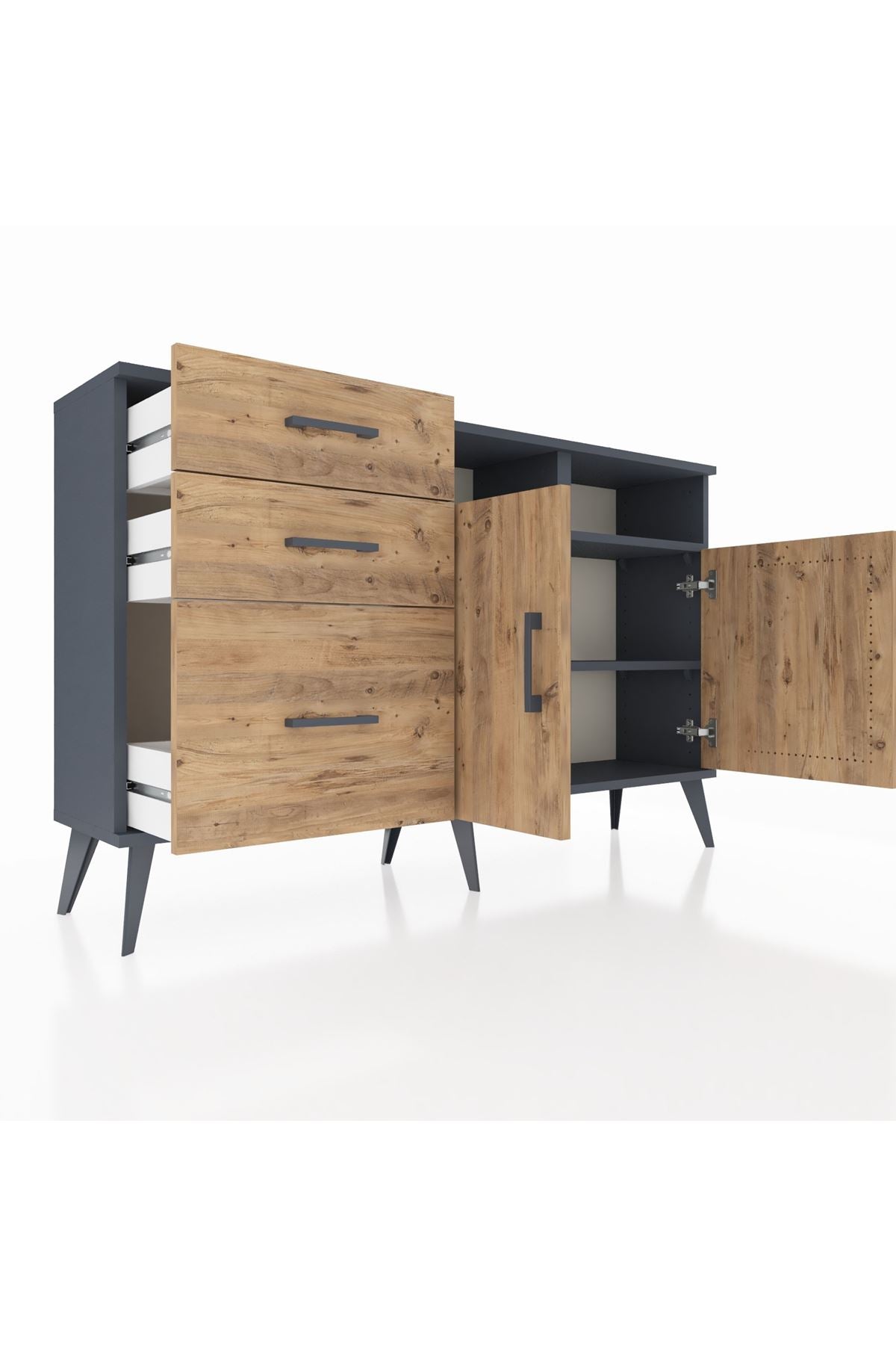 Arges Konsol 4 Raflı 3 Çekmeceli 2 Kapaklı 132x30x83 - S144M048V12A