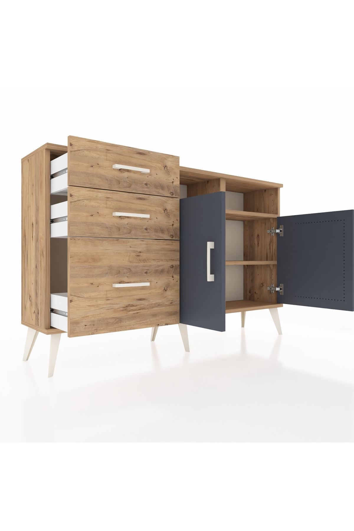 Arges Konsol 4 Raflı 3 Çekmeceli 2 Kapaklı 132x30x83 - S144M048V27A