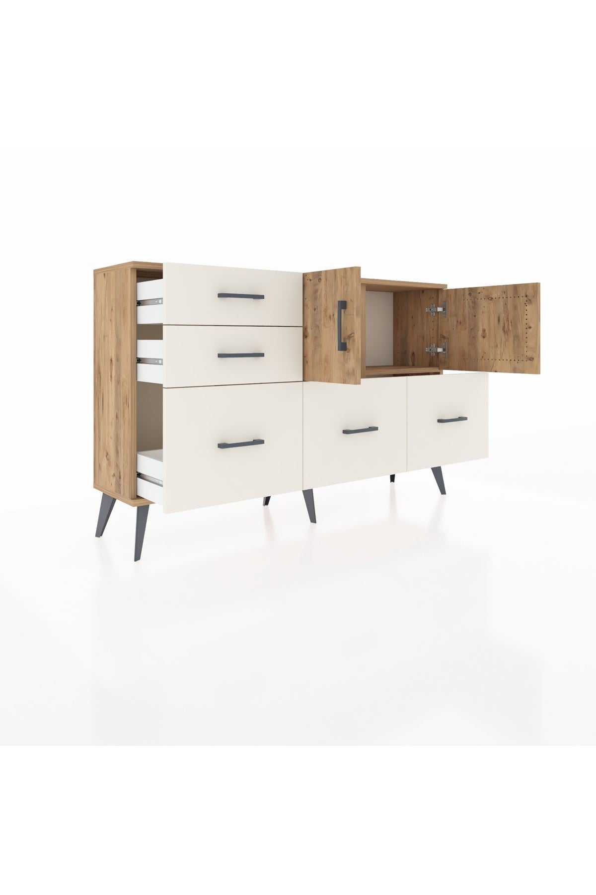 Arges Konsol 2 Raflı 5 Çekmeceli 2 Kapaklı 132x30x83 - S144M049V19A