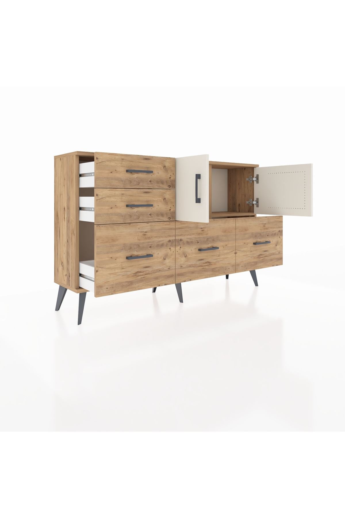 Arges Konsol 2 Raflı 5 Çekmeceli 2 Kapaklı 132x30x83 - S144M049V24A