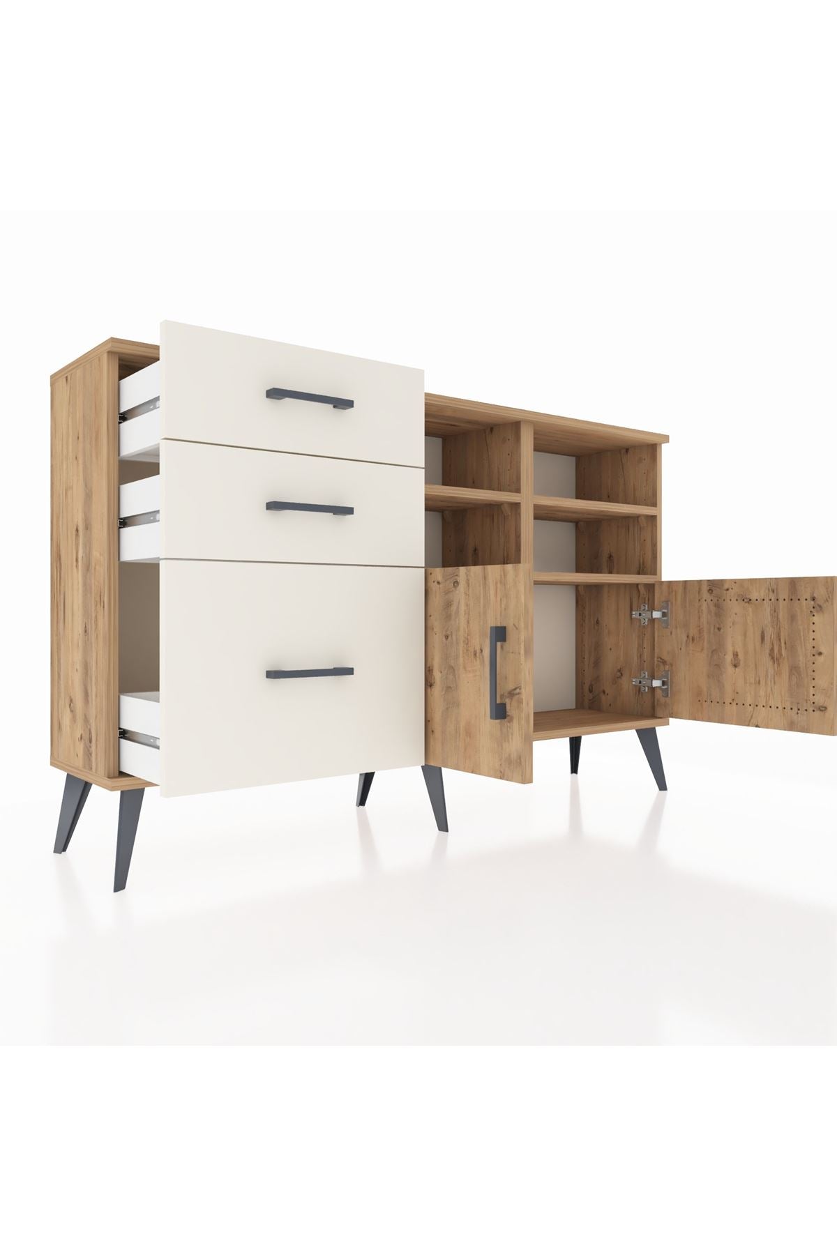 Arges Konsol 4 Raflı 3 Çekmeceli 2 Kapaklı 132x30x83 - S144M050V19A