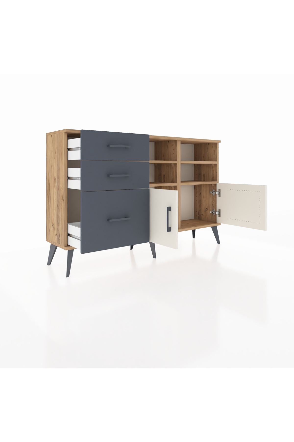 Arges Konsol 4 Raflı 3 Çekmeceli 2 Kapaklı 132x30x83 - S144M050V23A