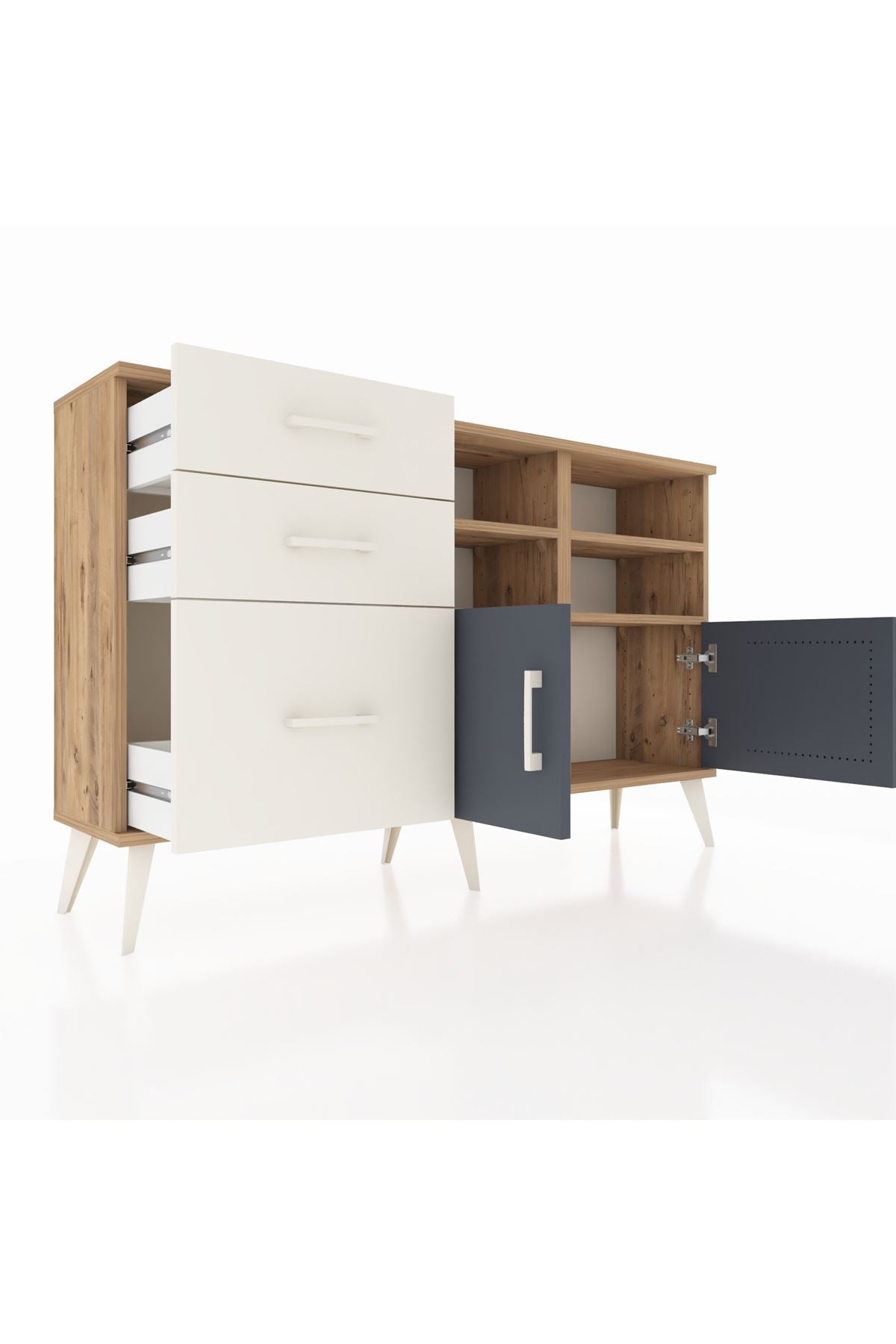 Arges Konsol 4 Raflı 3 Çekmeceli 2 Kapaklı 132x30x83 - S144M050V25A