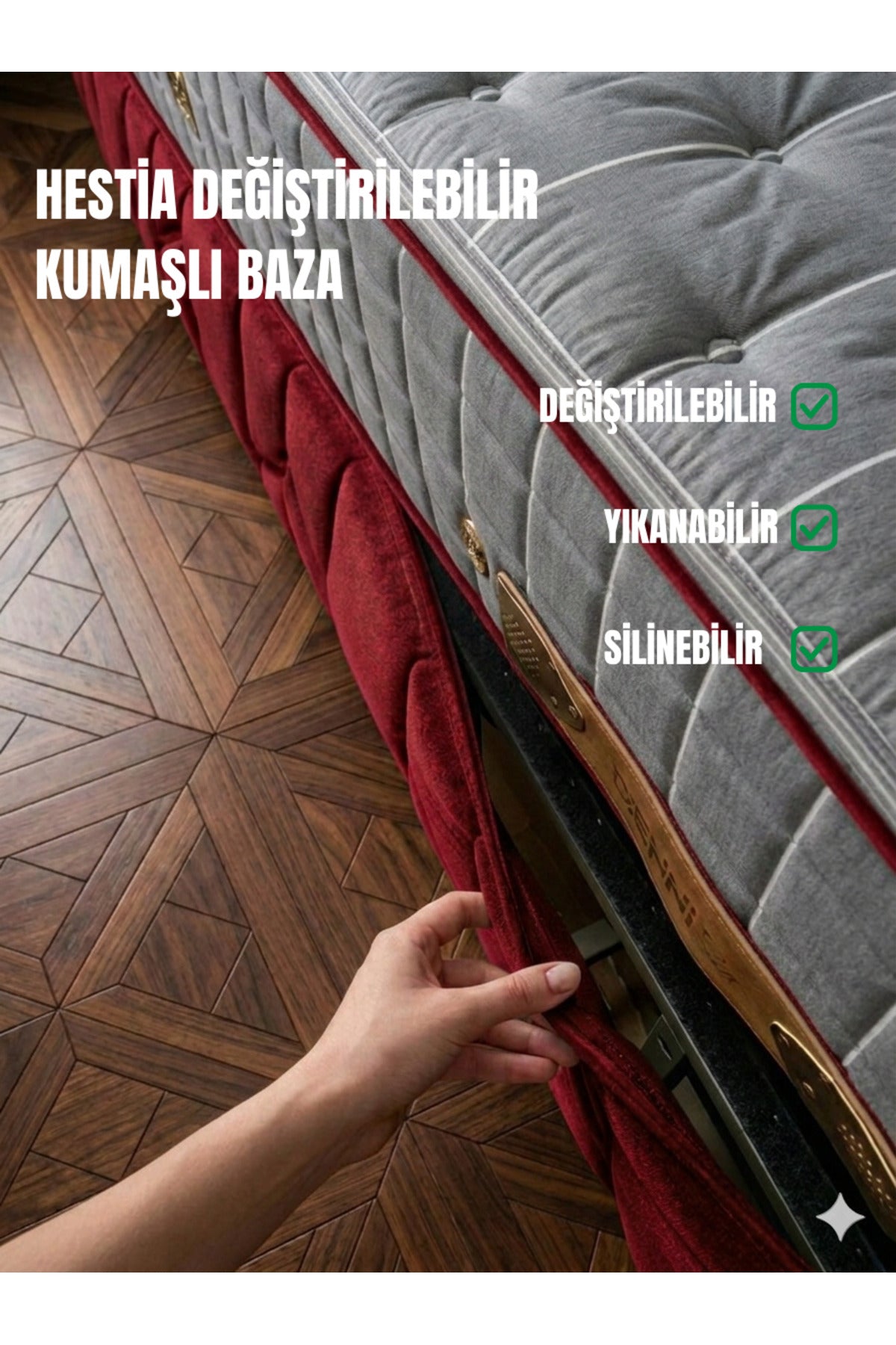 Dienni Hestia 3'lü Uyku Seti - Değiştirilebilir Kumaşlı Demonte Metal Baza + Başlık + Yatak - Kırmızı