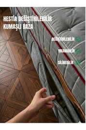 Dienni Hestia Modüler Demonte Değiştirilebilir Kumaşlı Çelik Sandıklı Amortisörlü Baza Başlık Seti - Gri