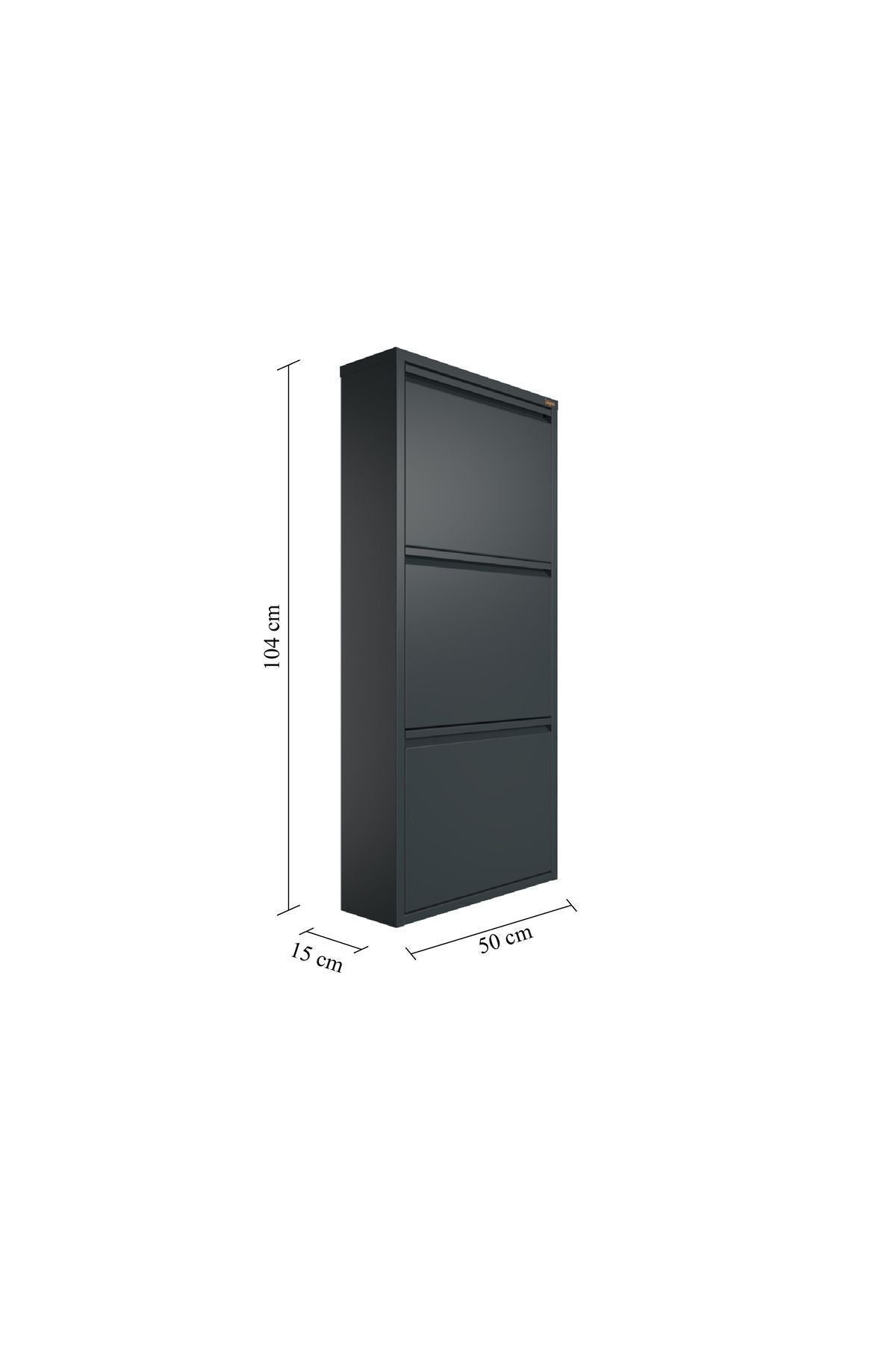 Dienni Ayakkabılık 3 Katlı Metal Antrasit Modern Tasarım Dayanıklı